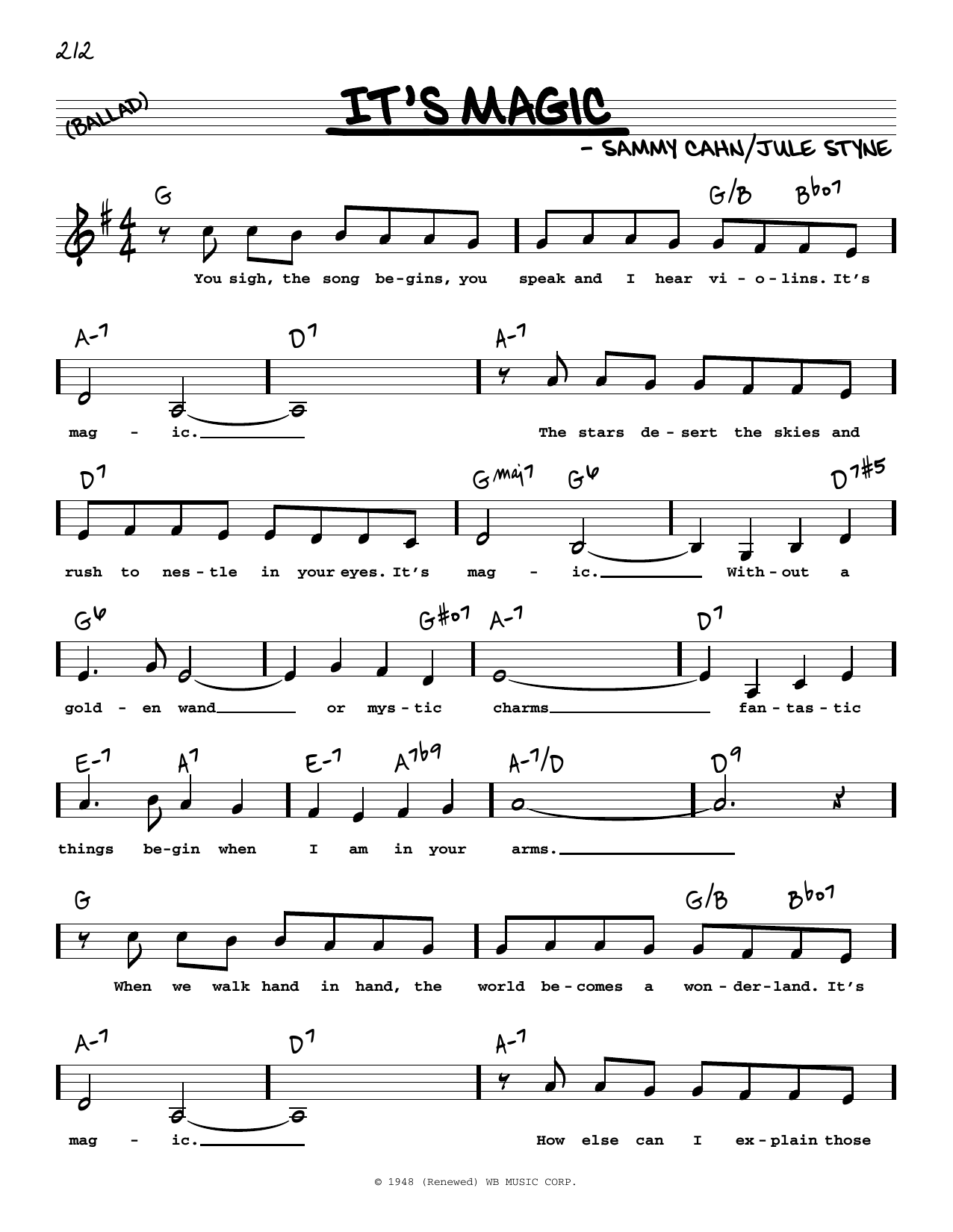 Jule Styne It's Magic (Low Voice) Sheet Music Notes & Chords for Real Book – Melody, Lyrics & Chords - Download or Print PDF