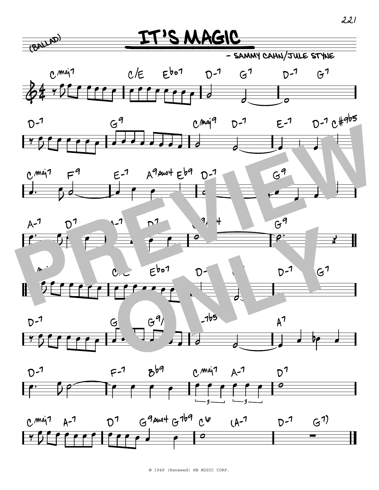 Jule Styne It's Magic Sheet Music Notes & Chords for Real Book – Melody & Chords - Download or Print PDF