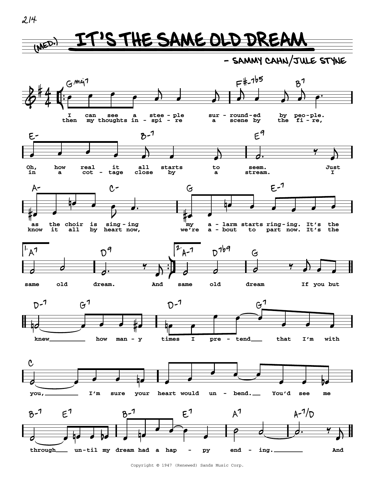 Jule Styne It's The Same Old Dream (High Voice) Sheet Music Notes & Chords for Real Book – Melody, Lyrics & Chords - Download or Print PDF