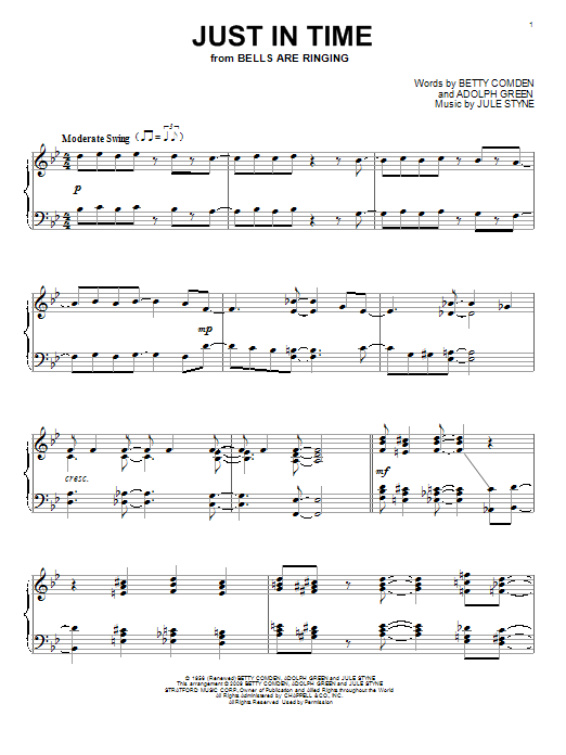 Jule Styne Just In Time Sheet Music Notes & Chords for Easy Piano - Download or Print PDF