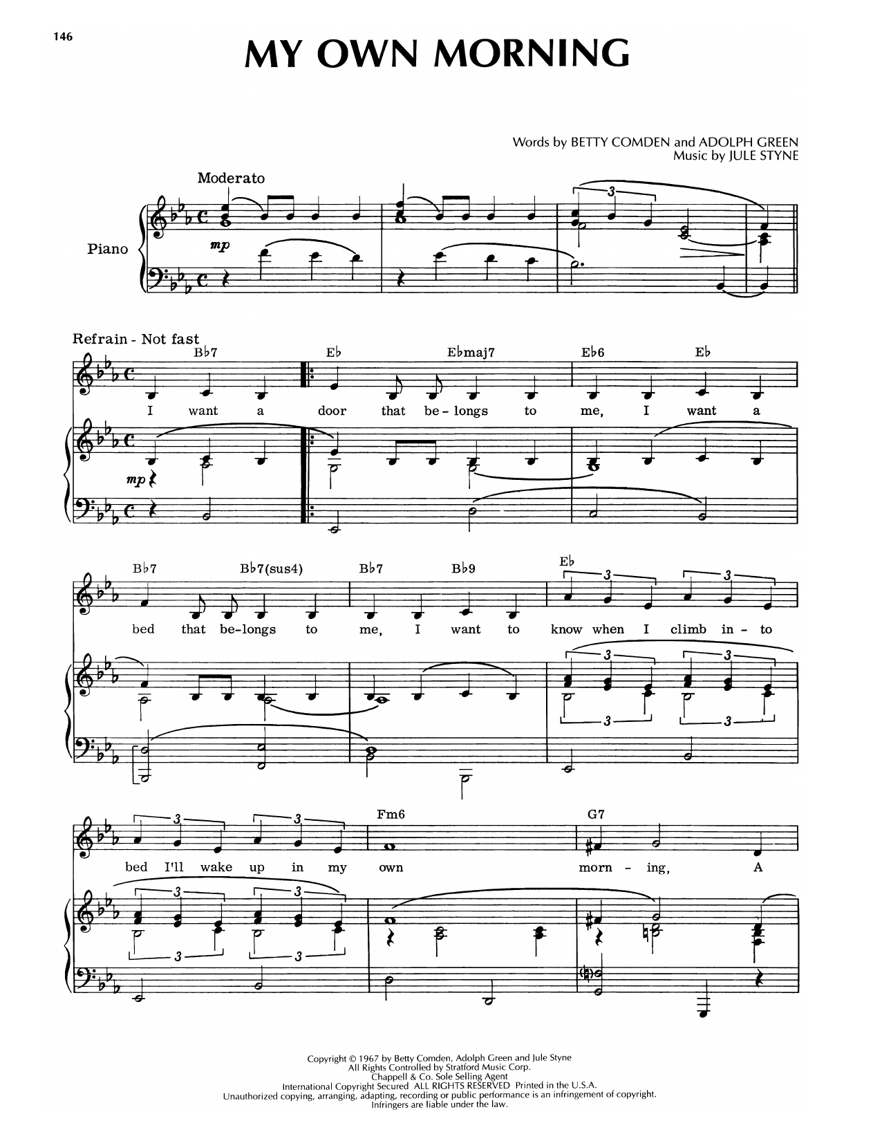 Jule Styne My Own Morning (from Hallelujah, Baby!) Sheet Music Notes & Chords for Piano & Vocal - Download or Print PDF
