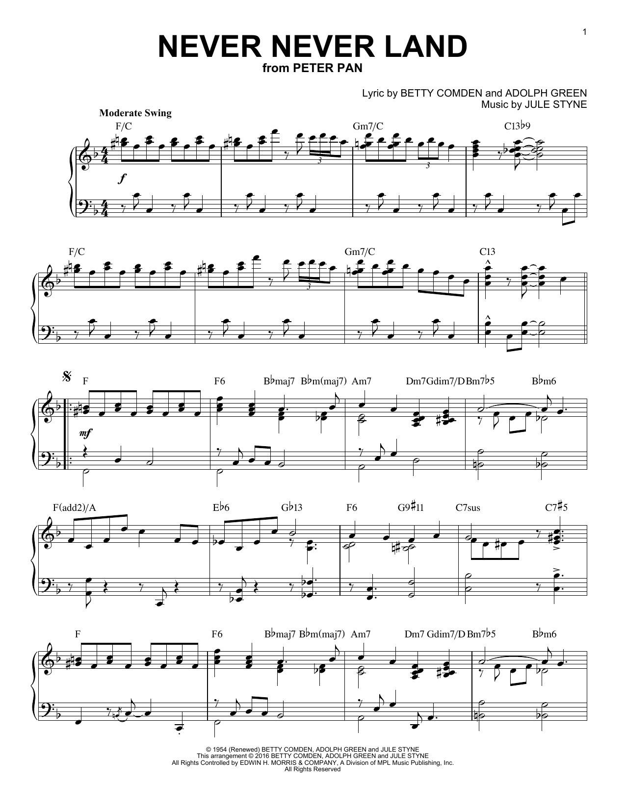 Jule Styne Never Never Land [Jazz version] (arr. Brent Edstrom) Sheet Music Notes & Chords for Piano - Download or Print PDF
