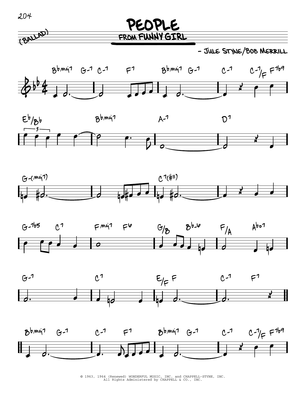 Jule Styne People Sheet Music Notes & Chords for Real Book – Melody & Chords - Download or Print PDF