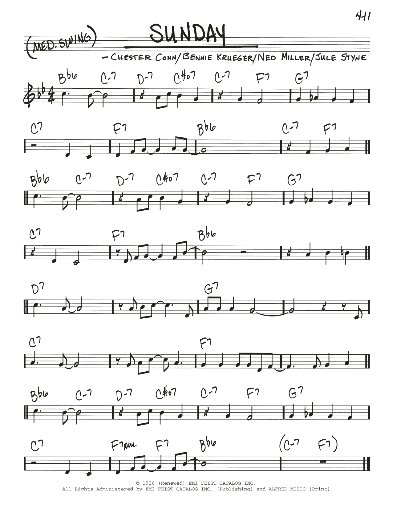 Jule Styne Sunday Sheet Music Notes & Chords for Real Book – Melody & Chords - Download or Print PDF