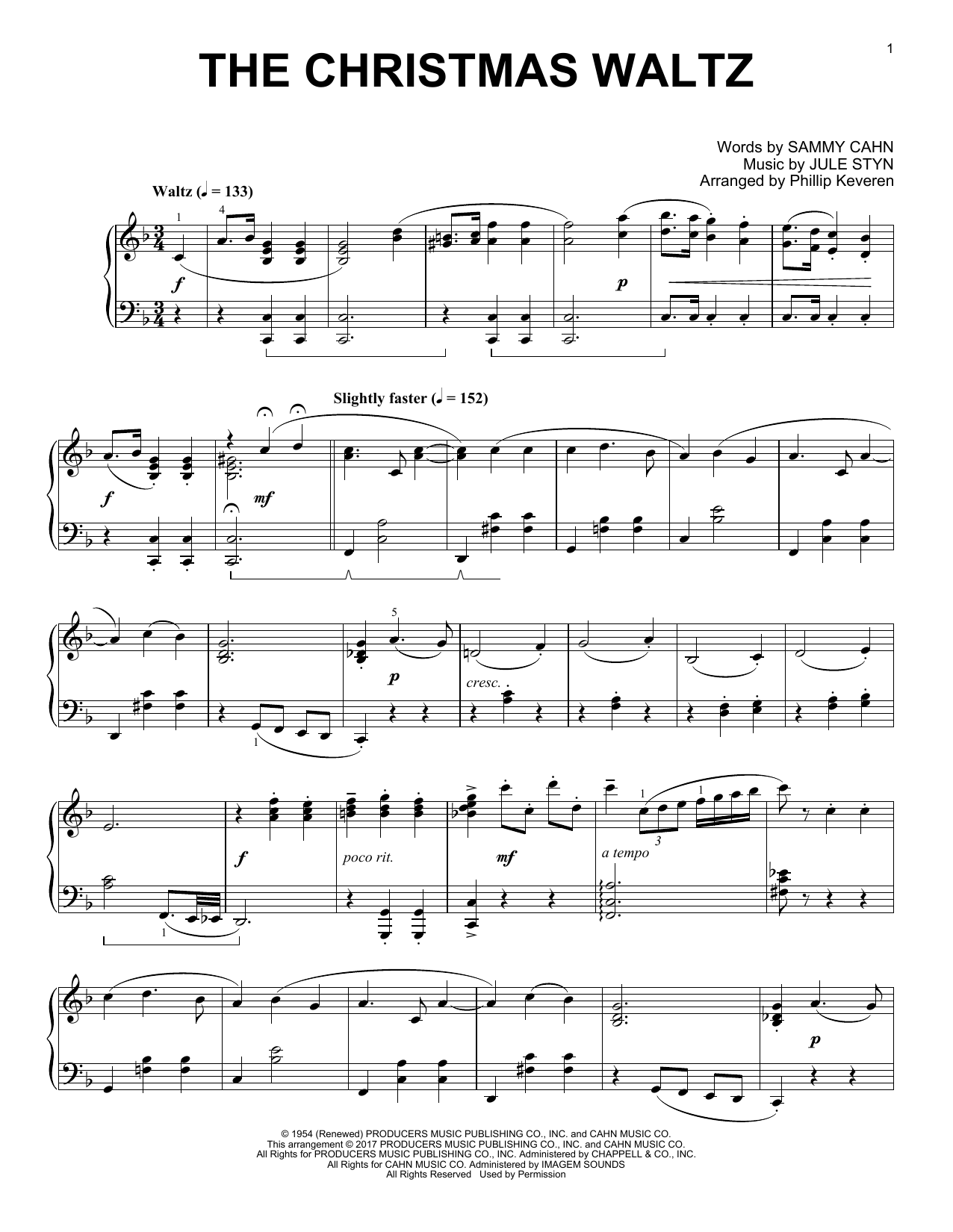 Jule Styne The Christmas Waltz [Classical version] (arr. Phillip Keveren) Sheet Music Notes & Chords for Piano - Download or Print PDF