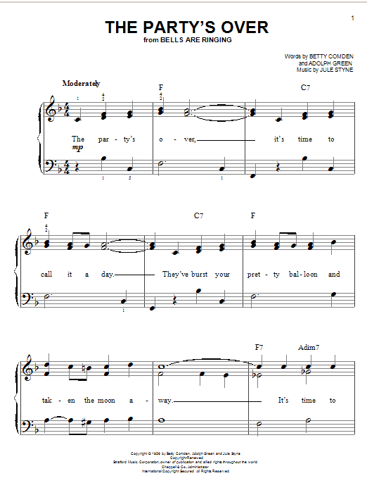 Jule Styne The Party's Over Sheet Music Notes & Chords for Piano, Vocal & Guitar (Right-Hand Melody) - Download or Print PDF