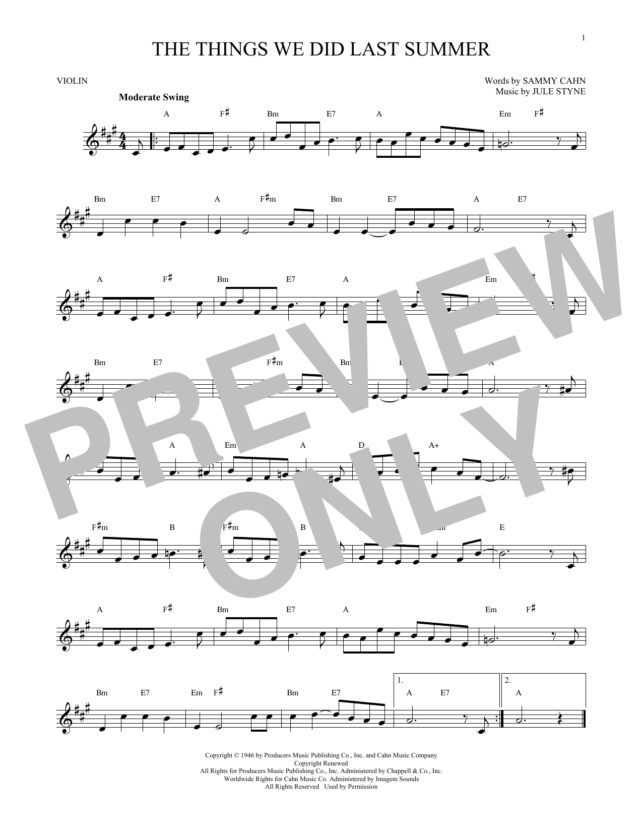 Jule Styne The Things We Did Last Summer Sheet Music Notes & Chords for French Horn - Download or Print PDF
