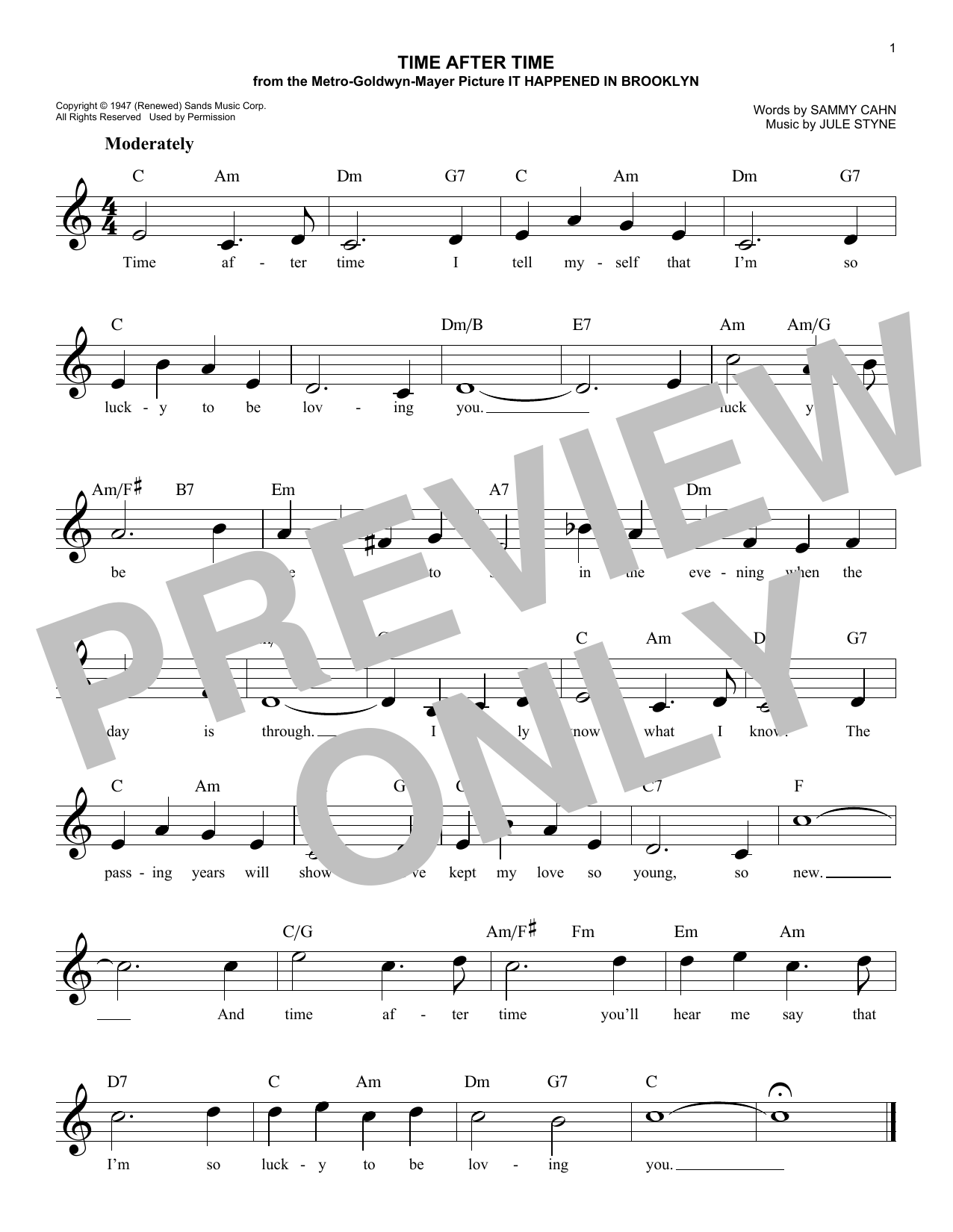 Jule Styne Time After Time Sheet Music Notes & Chords for Lead Sheet / Fake Book - Download or Print PDF