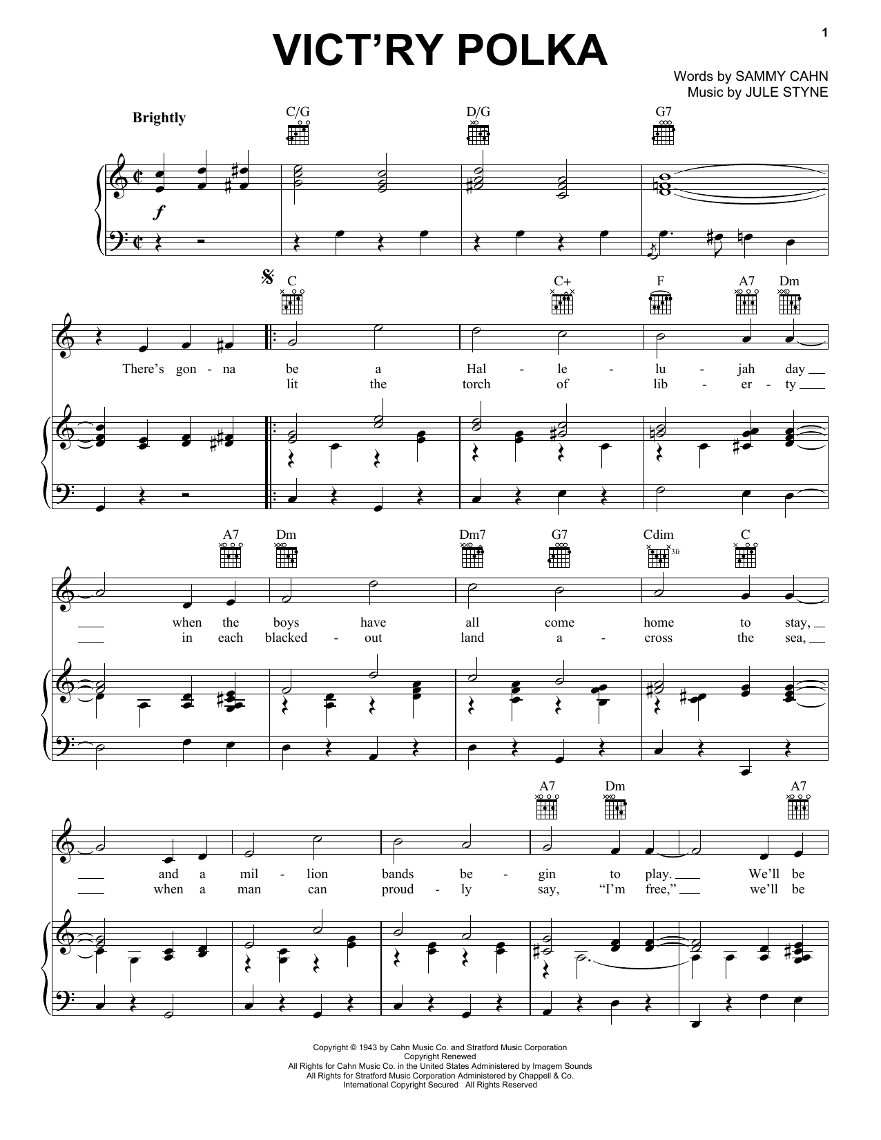 Jule Styne Vict'ry Polka Sheet Music Notes & Chords for Piano, Vocal & Guitar (Right-Hand Melody) - Download or Print PDF