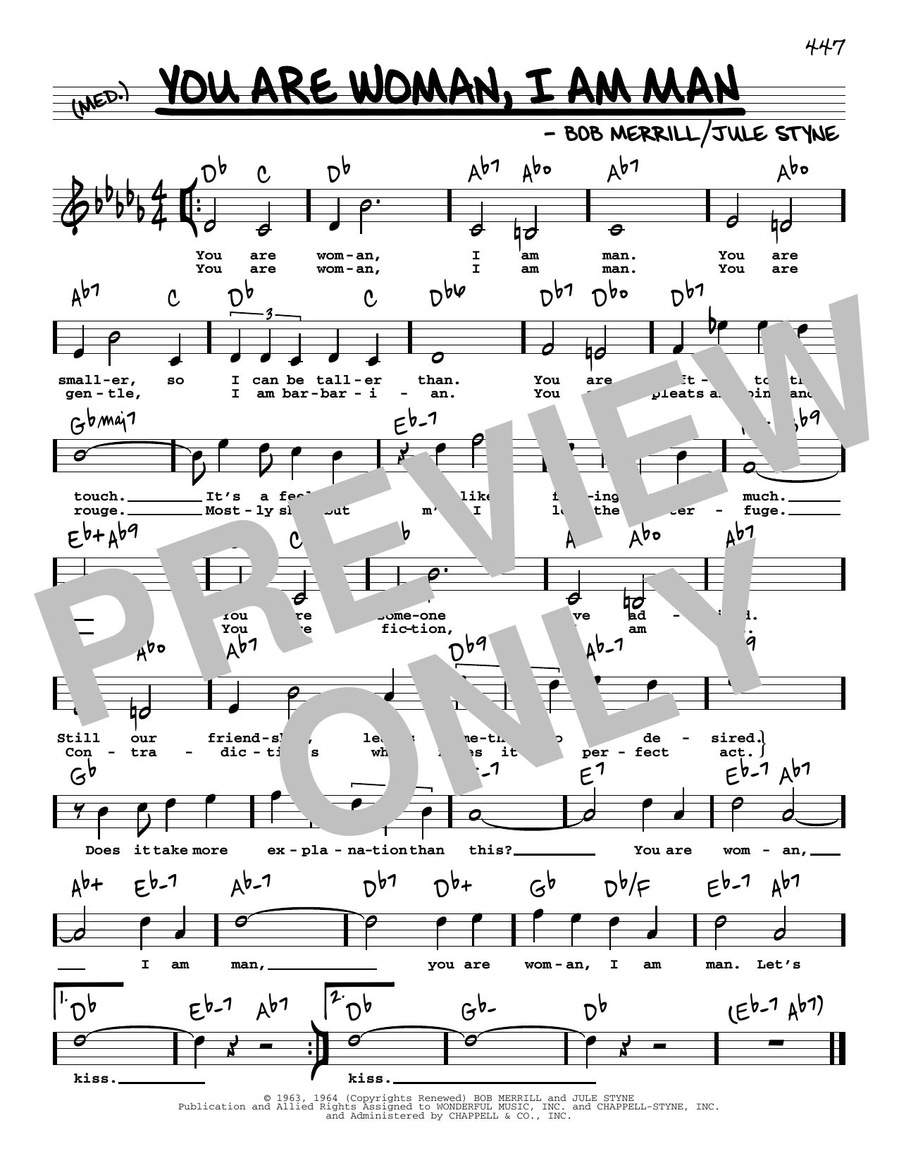 Jule Styne You Are Woman, I Am Man (High Voice) Sheet Music Notes & Chords for Real Book – Melody, Lyrics & Chords - Download or Print PDF
