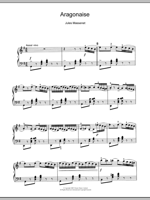Jules Massenet Aragonaise Sheet Music Notes & Chords for Piano - Download or Print PDF