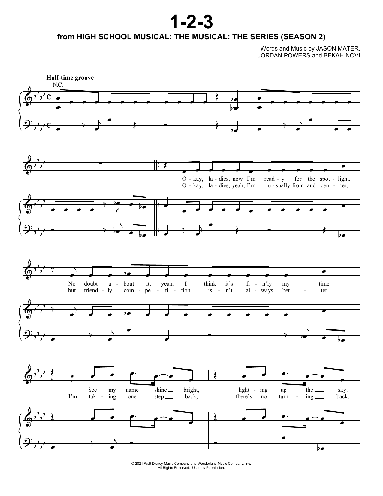 Julia Lester, Dara Reneé & Sofia Wiley 1-2-3 (from High School Musical: The Musical: The Series) Sheet Music Notes & Chords for Piano, Vocal & Guitar (Right-Hand Melody) - Download or Print PDF