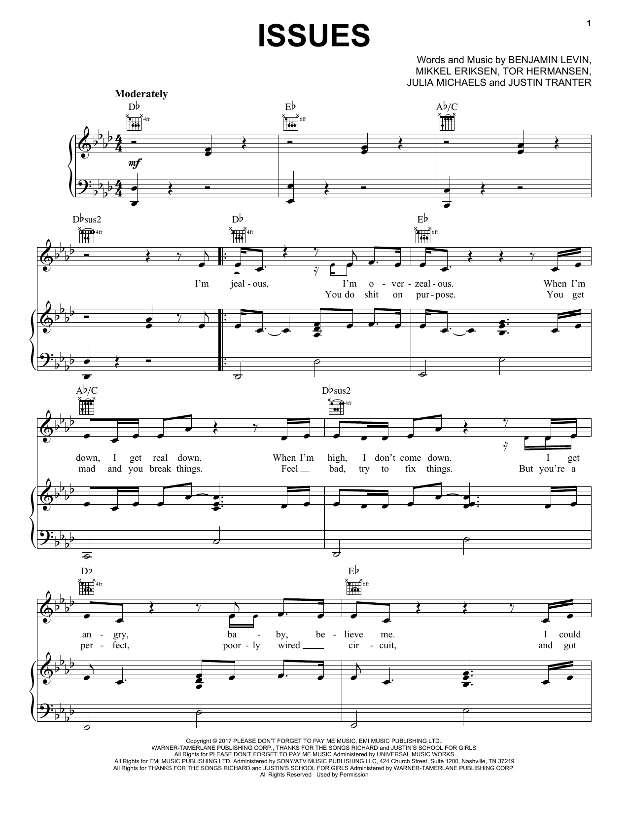 Julia Michaels Issues Sheet Music Notes & Chords for Easy Piano - Download or Print PDF