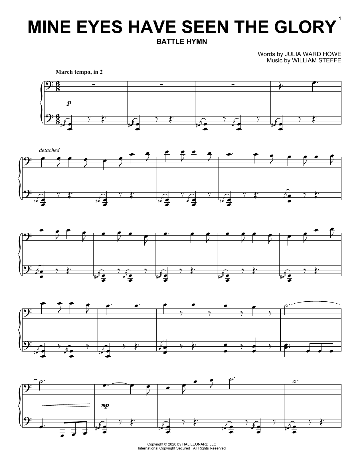 Julia Ward Howe & William Steffe Mine Eyes Have Seen The Glory Sheet Music Notes & Chords for Piano Solo - Download or Print PDF