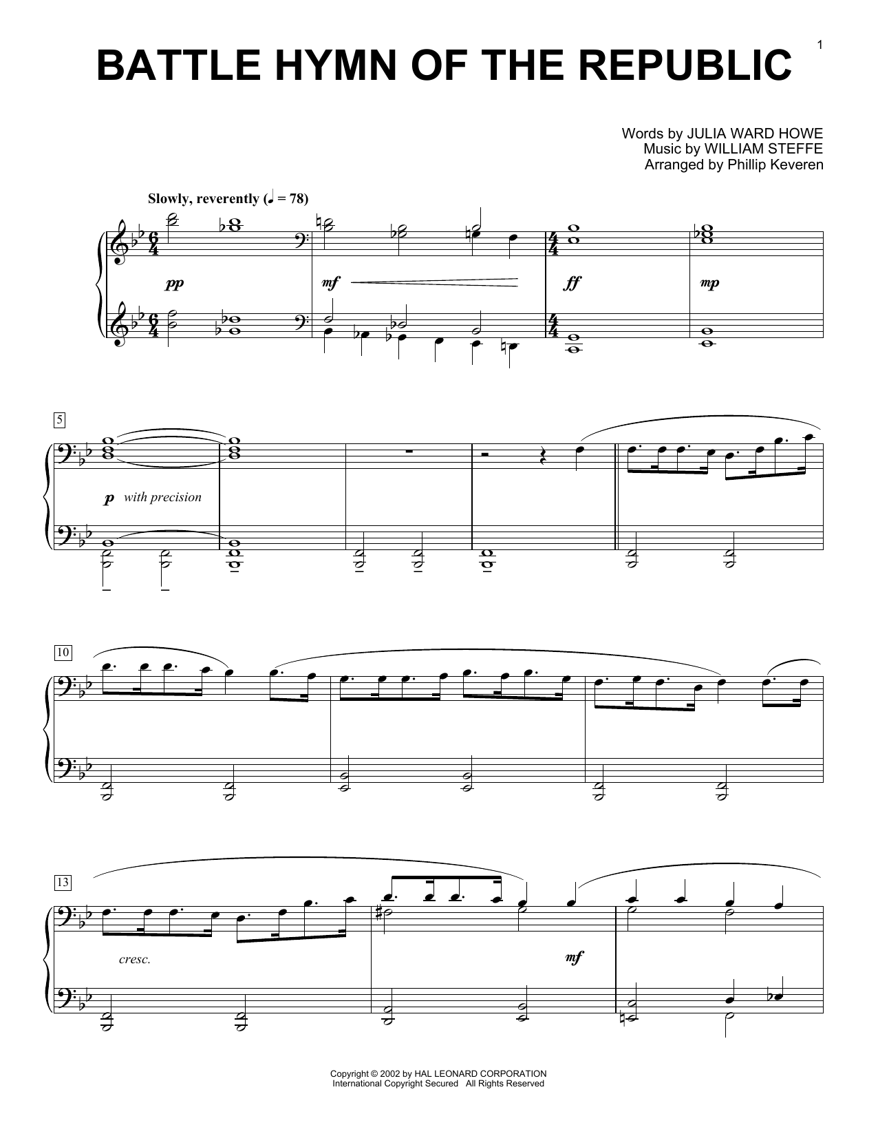 Julia Ward Howe Battle Hymn Of The Republic (arr. Phillip Keveren) Sheet Music Notes & Chords for Piano - Download or Print PDF