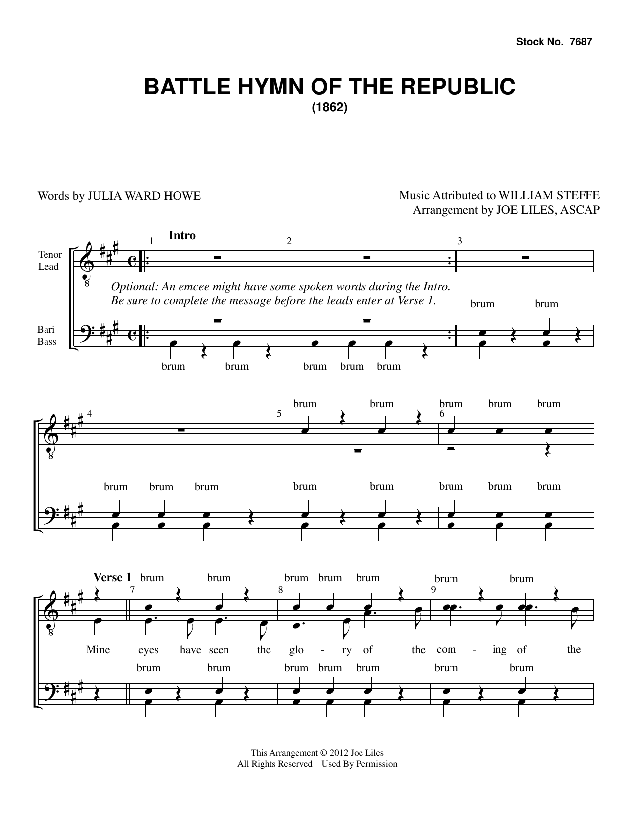 Julia Ward Howe The Battle Hymn of the Republic (arr. Joe Liles) Sheet Music Notes & Chords for TTBB Choir - Download or Print PDF