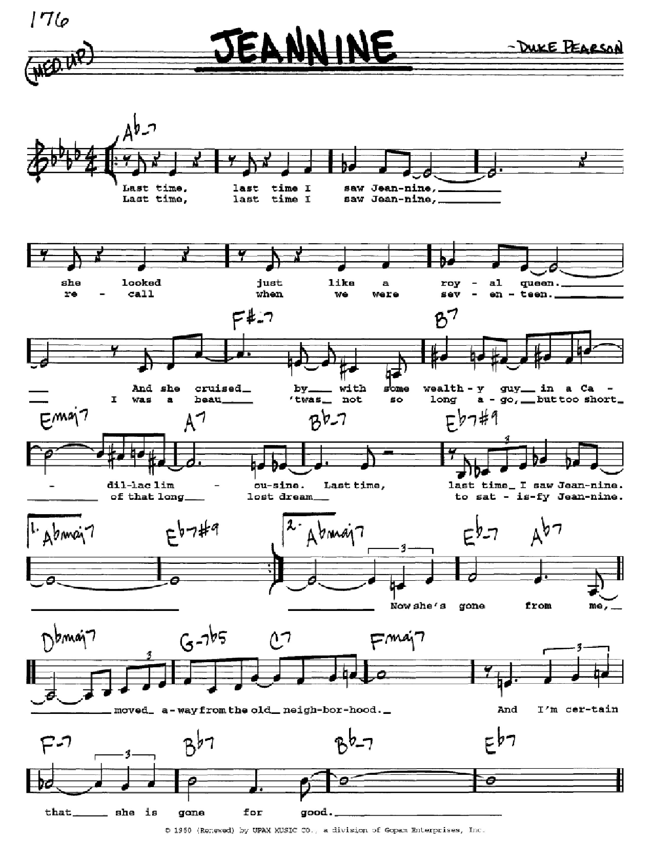 Cannonball Adderley Jeannine Sheet Music Notes & Chords for Real Book – Melody & Chords - Download or Print PDF
