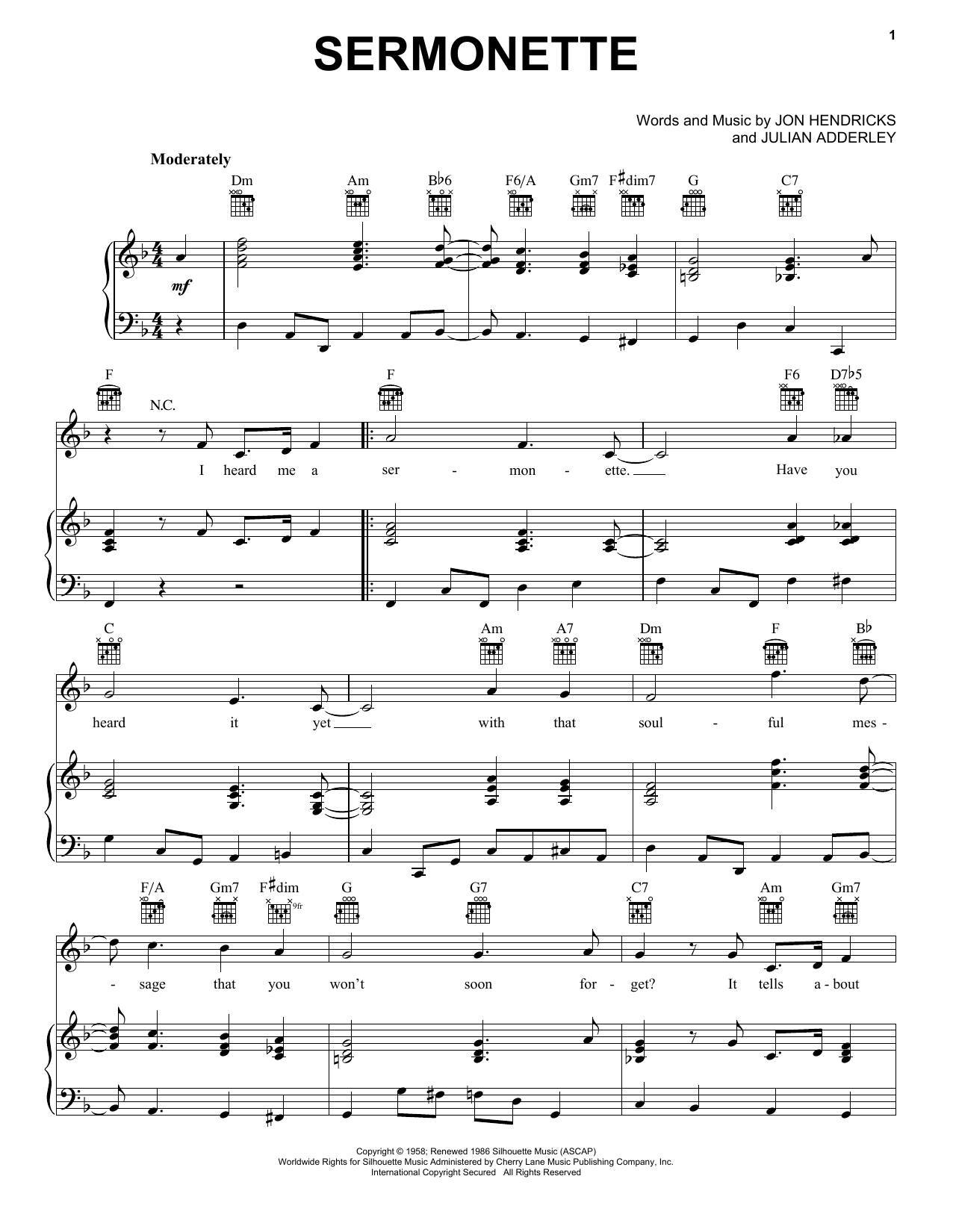 Julian Adderley Sermonette Sheet Music Notes & Chords for Piano, Vocal & Guitar (Right-Hand Melody) - Download or Print PDF