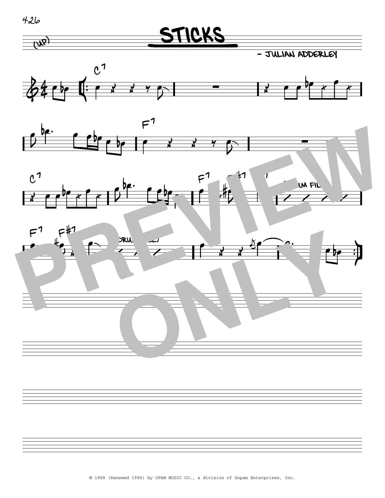 Julian Adderley Sticks Sheet Music Notes & Chords for Real Book – Melody & Chords - Download or Print PDF