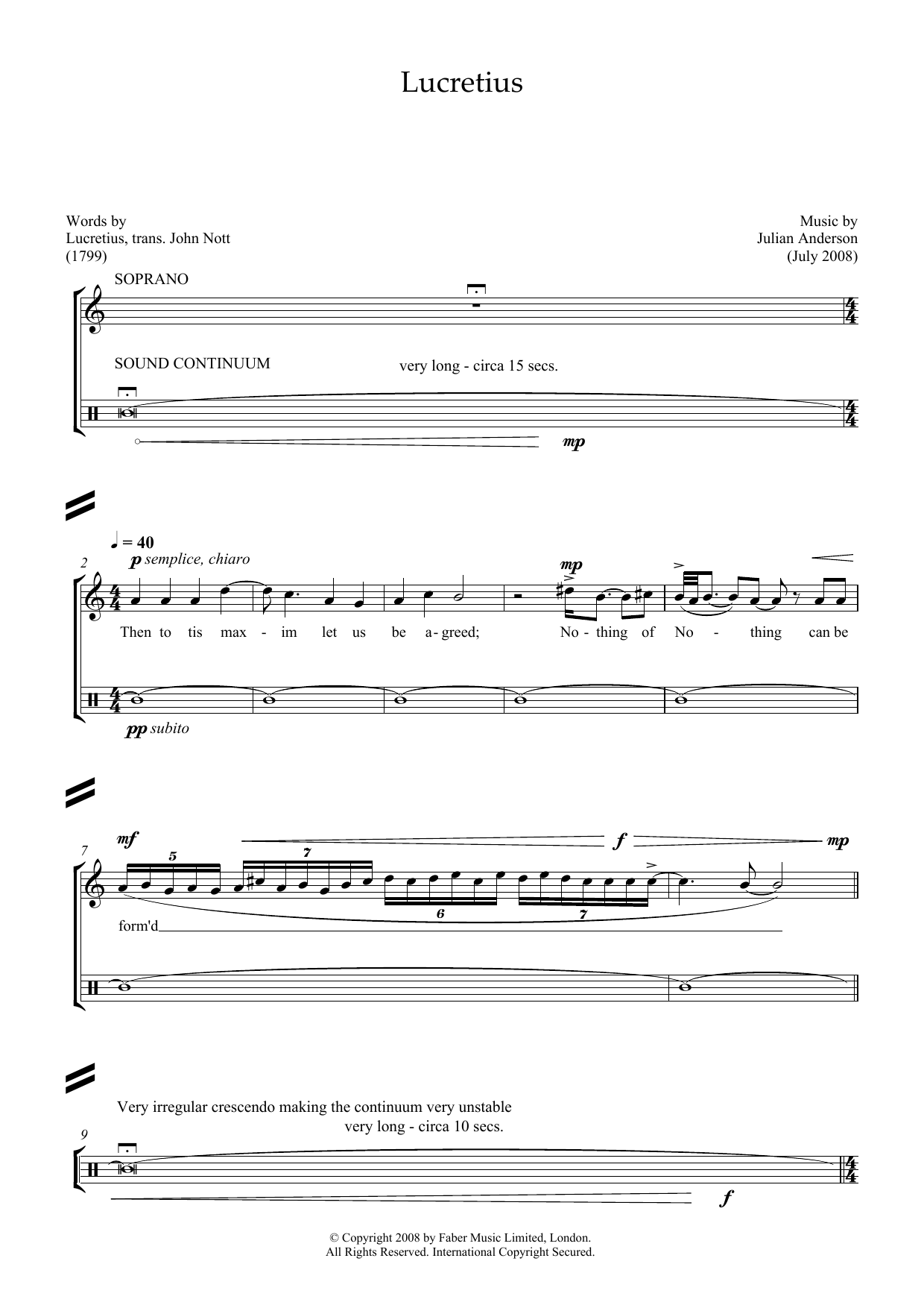 Julian Anderson Lucretius (for soprano and percussion) Sheet Music Notes & Chords for Piano & Vocal - Download or Print PDF