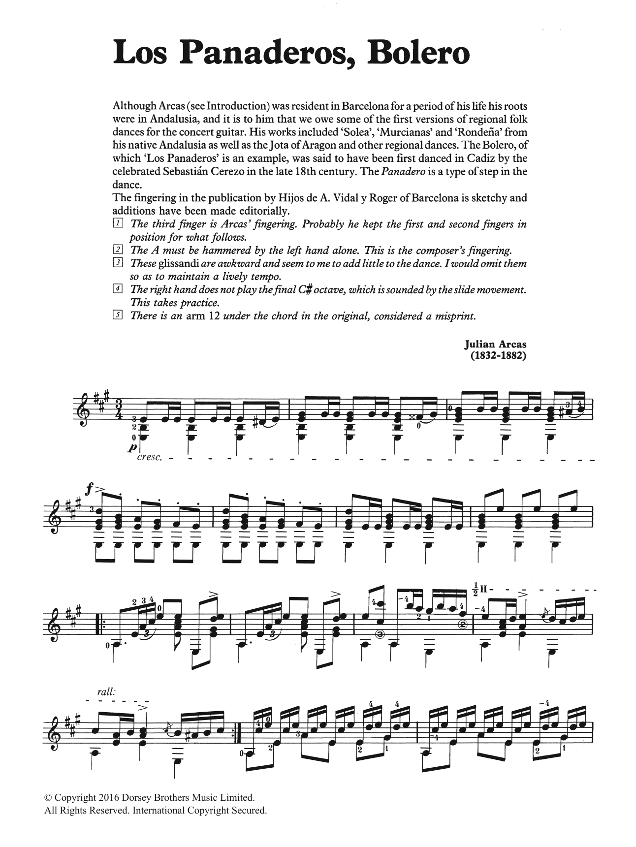 Julian Arcas Los Panaderos, Bolero Sheet Music Notes & Chords for Guitar - Download or Print PDF
