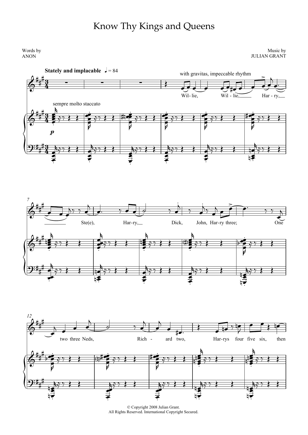 Julian Grant Know Thy Kings and Queens (for mezzo-soprano and piano) Sheet Music Notes & Chords for Piano & Vocal - Download or Print PDF