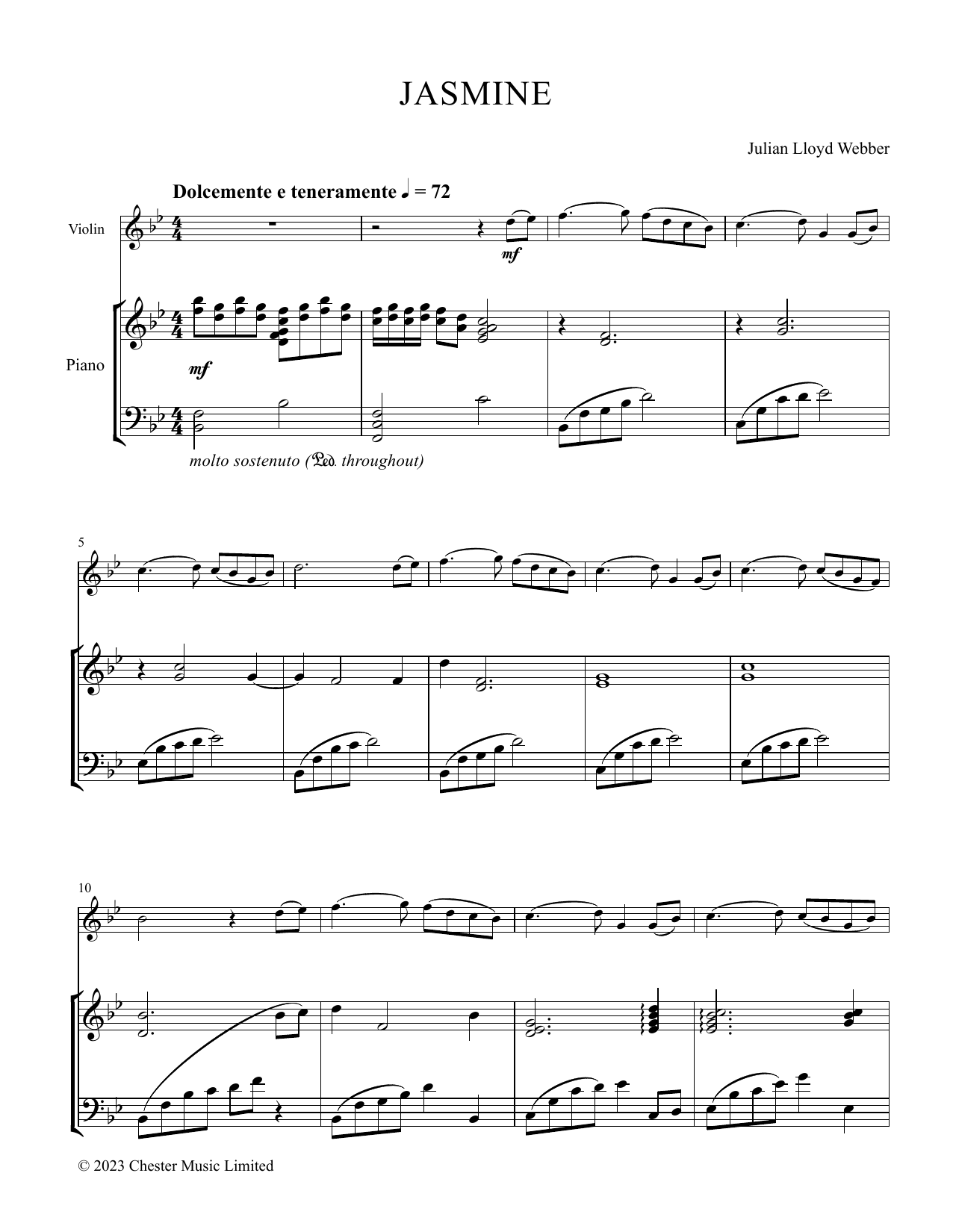 Julian Lloyd Webber Jasmine Sheet Music Notes & Chords for Violin and Piano - Download or Print PDF Julian Lloyd Webber Jasmine Sheet Music Notes & Chords for Violin and Piano - Download or Print PDF