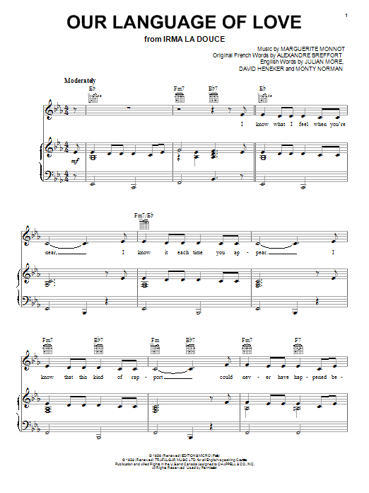 Julian More Our Language Of Love Sheet Music Notes & Chords for Piano, Vocal & Guitar (Right-Hand Melody) - Download or Print PDF