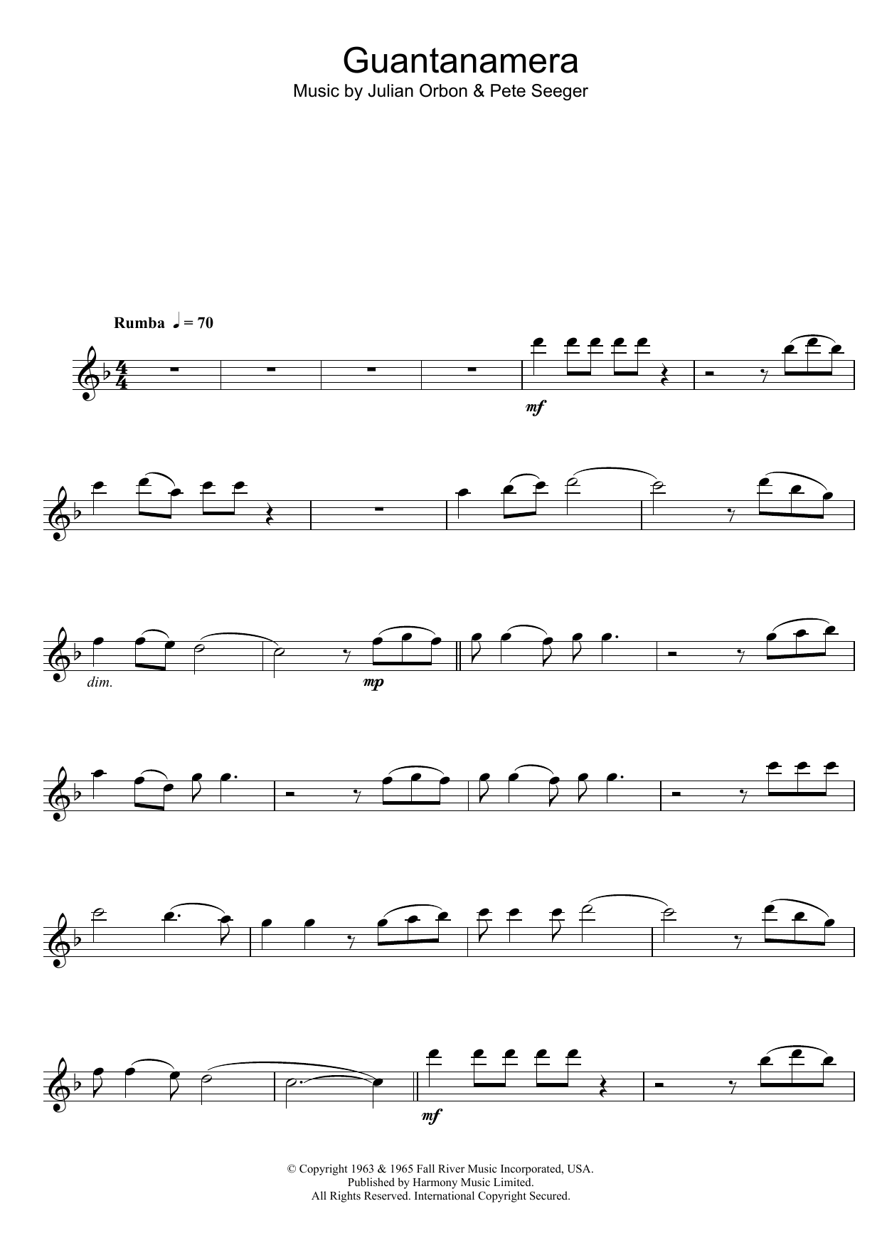 Julian Orbon Guantanamera Sheet Music Notes & Chords for Flute - Download or Print PDF