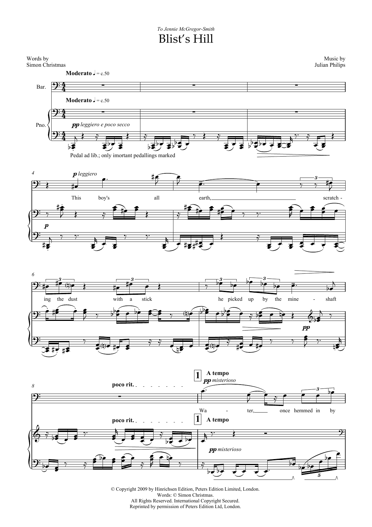 Julian Philips Blist's Hill (for baritone and piano) Sheet Music Notes & Chords for Piano & Vocal - Download or Print PDF