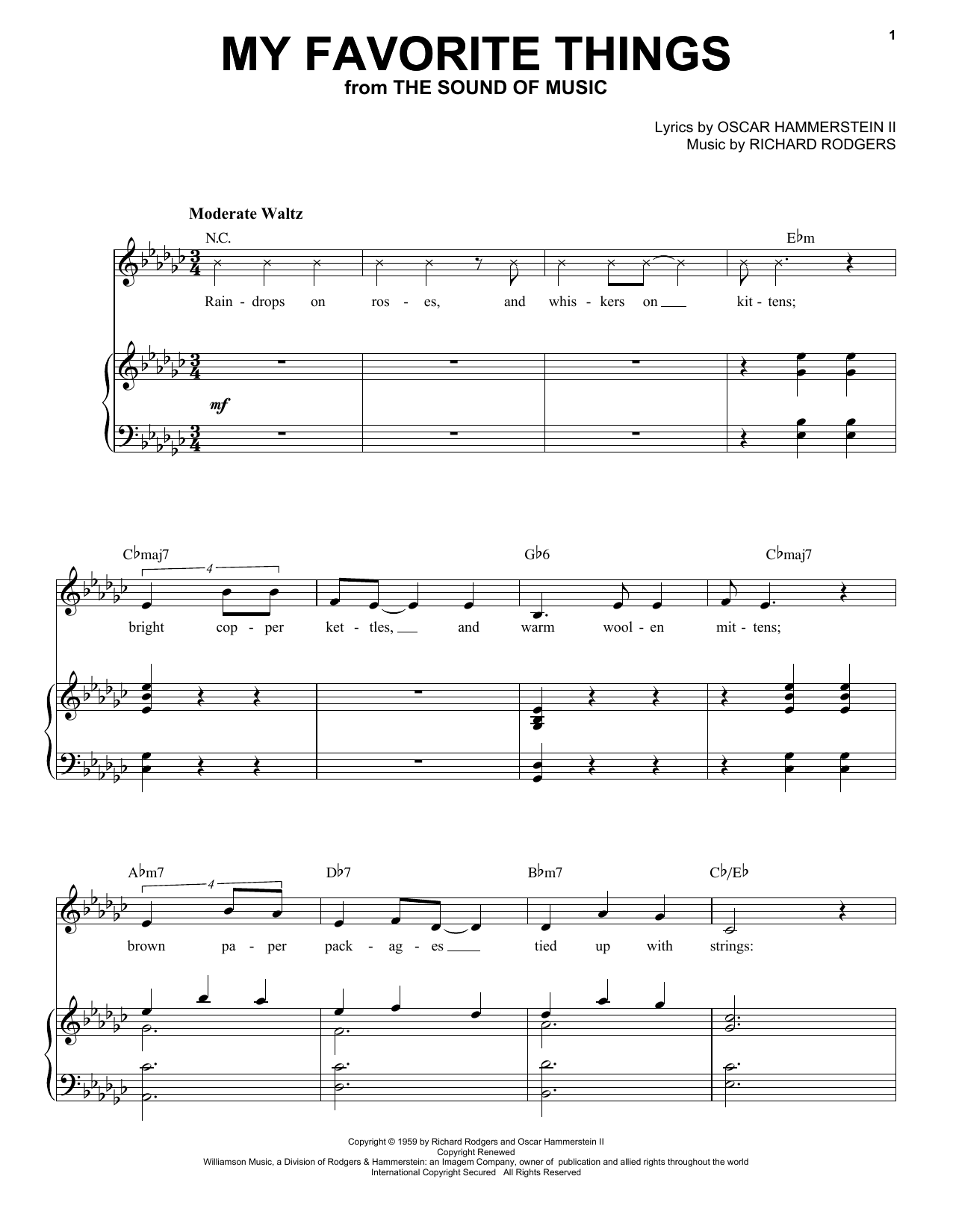 Julie Andrews My Favorite Things Sheet Music Notes & Chords for Piano & Vocal - Download or Print PDF