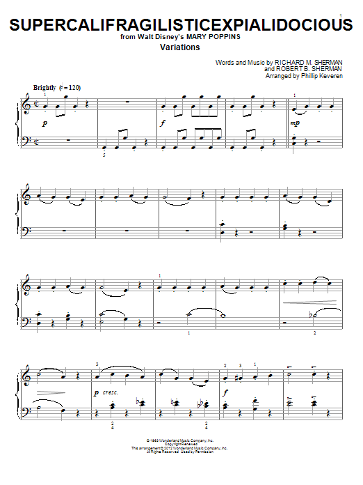 Sherman Brothers Supercalifragilisticexpialidocious [Classical version] (from Mary Poppins) (arr. Phillip Keveren) Sheet Music Notes & Chords for Piano - Download or Print PDF