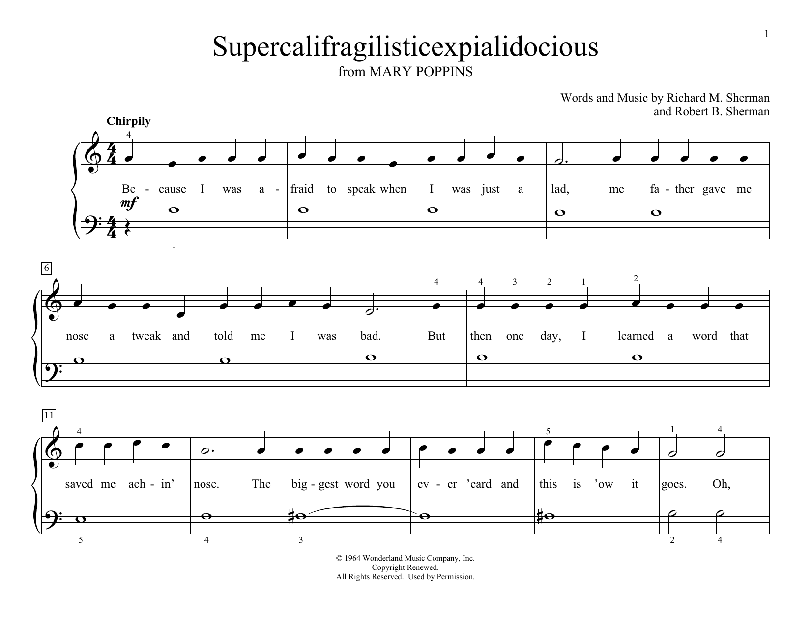 Sherman Brothers Supercalifragilisticexpialidocious (from Mary Poppins) (arr. Christopher Hussey) Sheet Music Notes & Chords for Educational Piano - Download or Print PDF