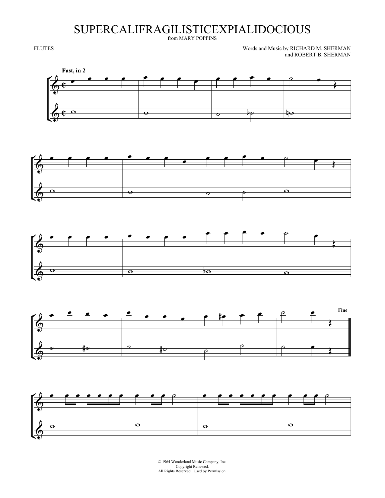 Sherman Brothers Supercalifragilisticexpialidocious (from Mary Poppins) (arr. Mark Phillips) Sheet Music Notes & Chords for Clarinet Duet - Download or Print PDF