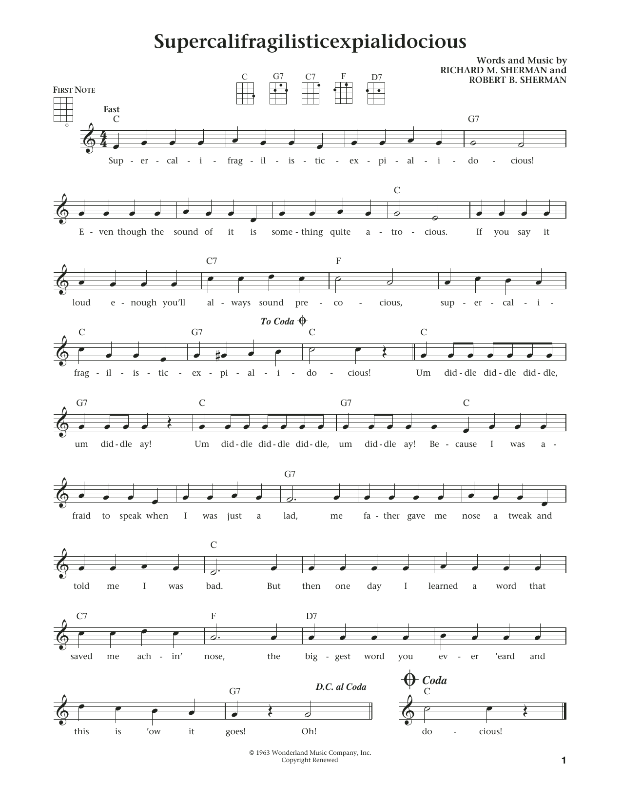 Robert B. Sherman Supercalifragilisticexpialidocious (from The Daily Ukulele) (arr. Liz and Jim Beloff) Sheet Music Notes & Chords for Ukulele - Download or Print PDF