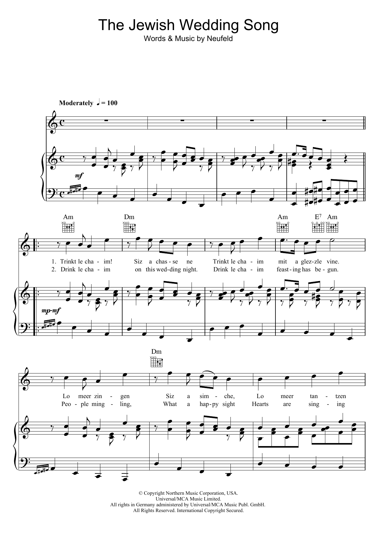Julie Andrews The Jewish Wedding Song Sheet Music Notes & Chords for Piano, Vocal & Guitar (Right-Hand Melody) - Download or Print PDF