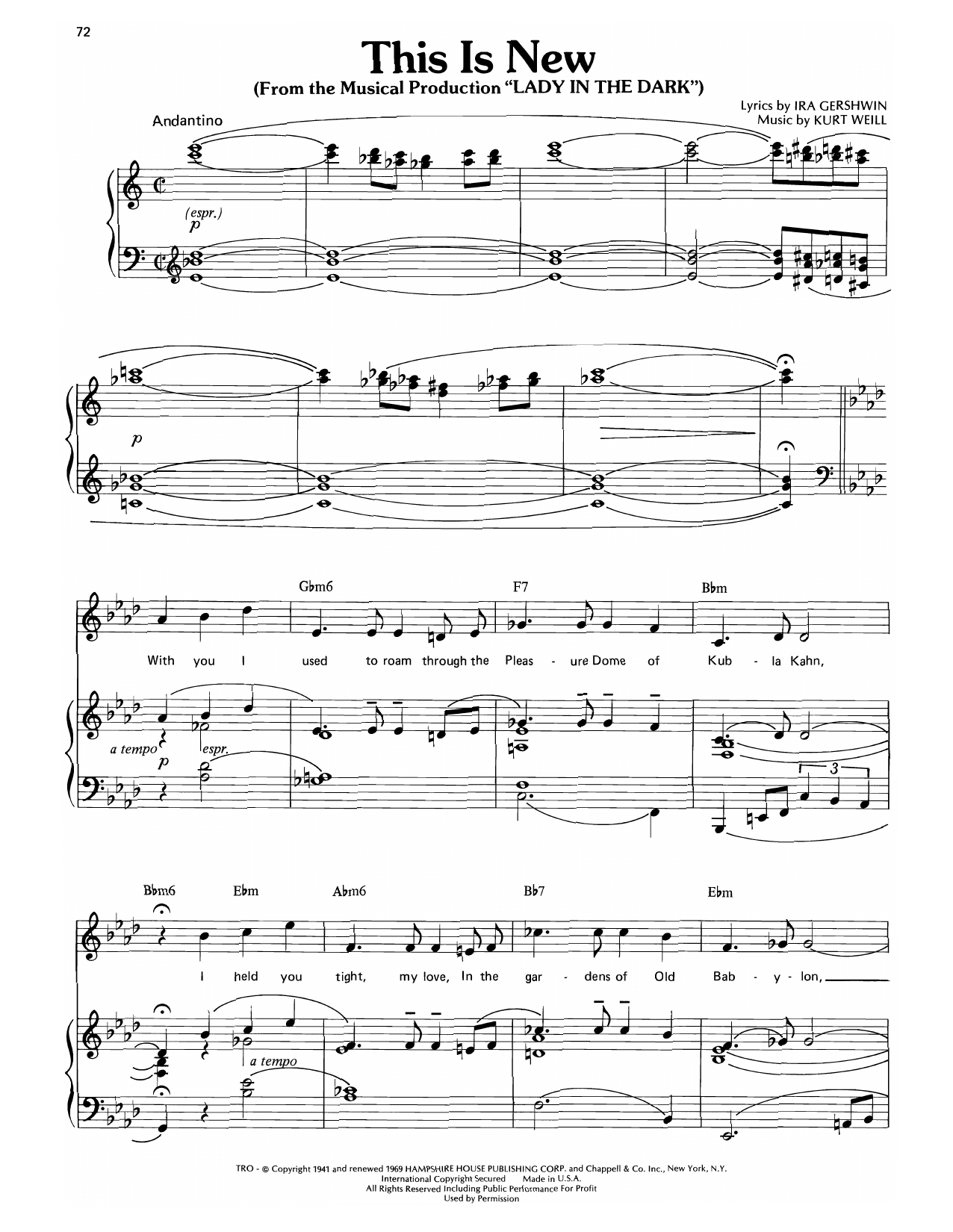 Julie Andrews This Is New (from Lady In The Dark) Sheet Music Notes & Chords for Piano, Vocal & Guitar Chords (Right-Hand Melody) - Download or Print PDF