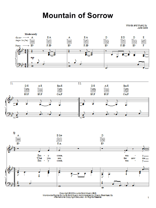 Julie Gold Mountain Of Sorrow Sheet Music Notes & Chords for Piano, Vocal & Guitar (Right-Hand Melody) - Download or Print PDF