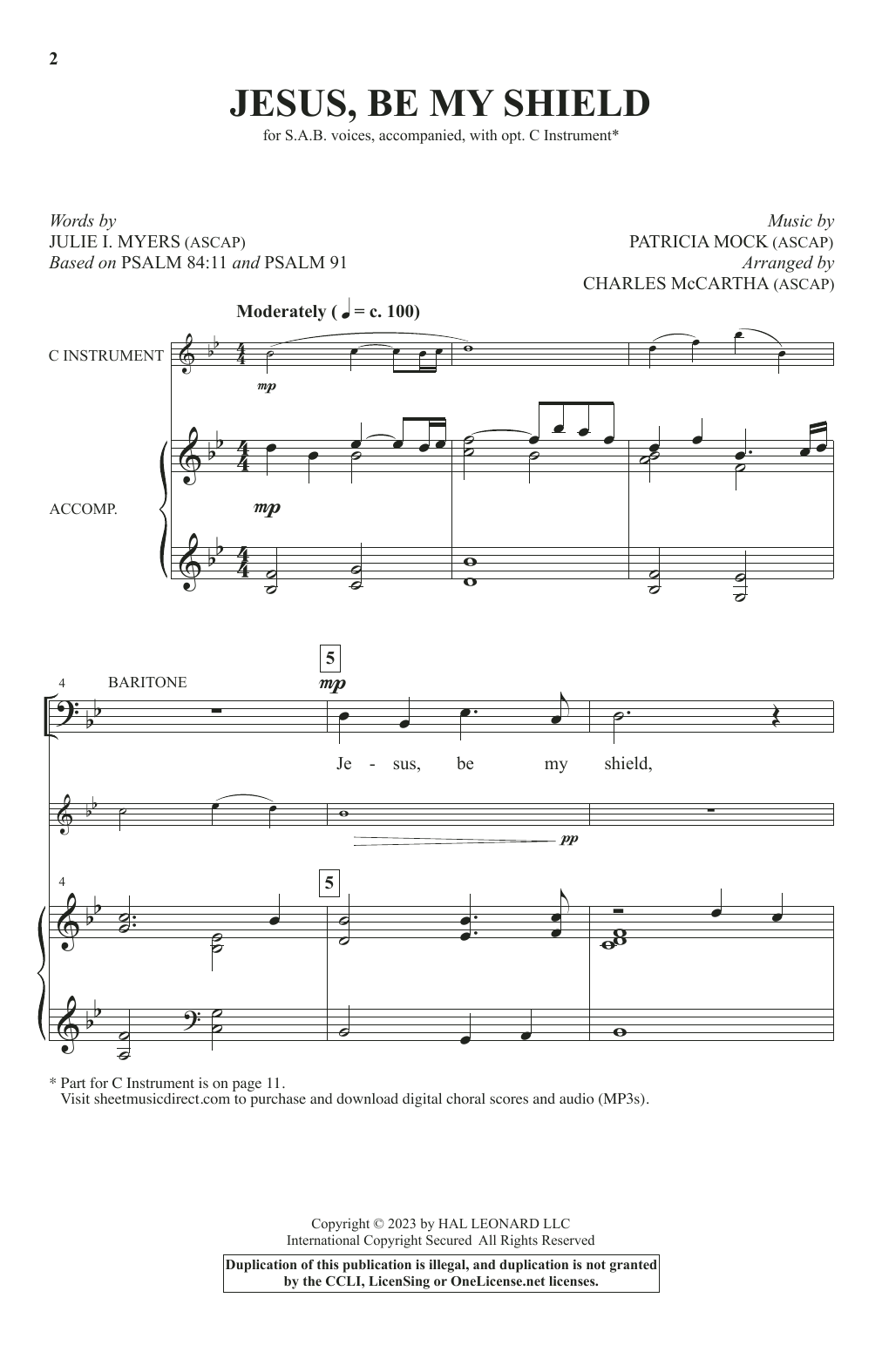 Julie I. Myers and Patricia Mock Jesus, Be My Shield (arr. Charles McCartha) Sheet Music Notes & Chords for SAB Choir - Download or Print PDF