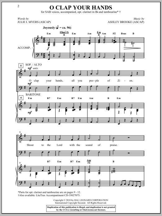 Julie I. Myers O Clap Your Hands Sheet Music Notes & Chords for SAB - Download or Print PDF