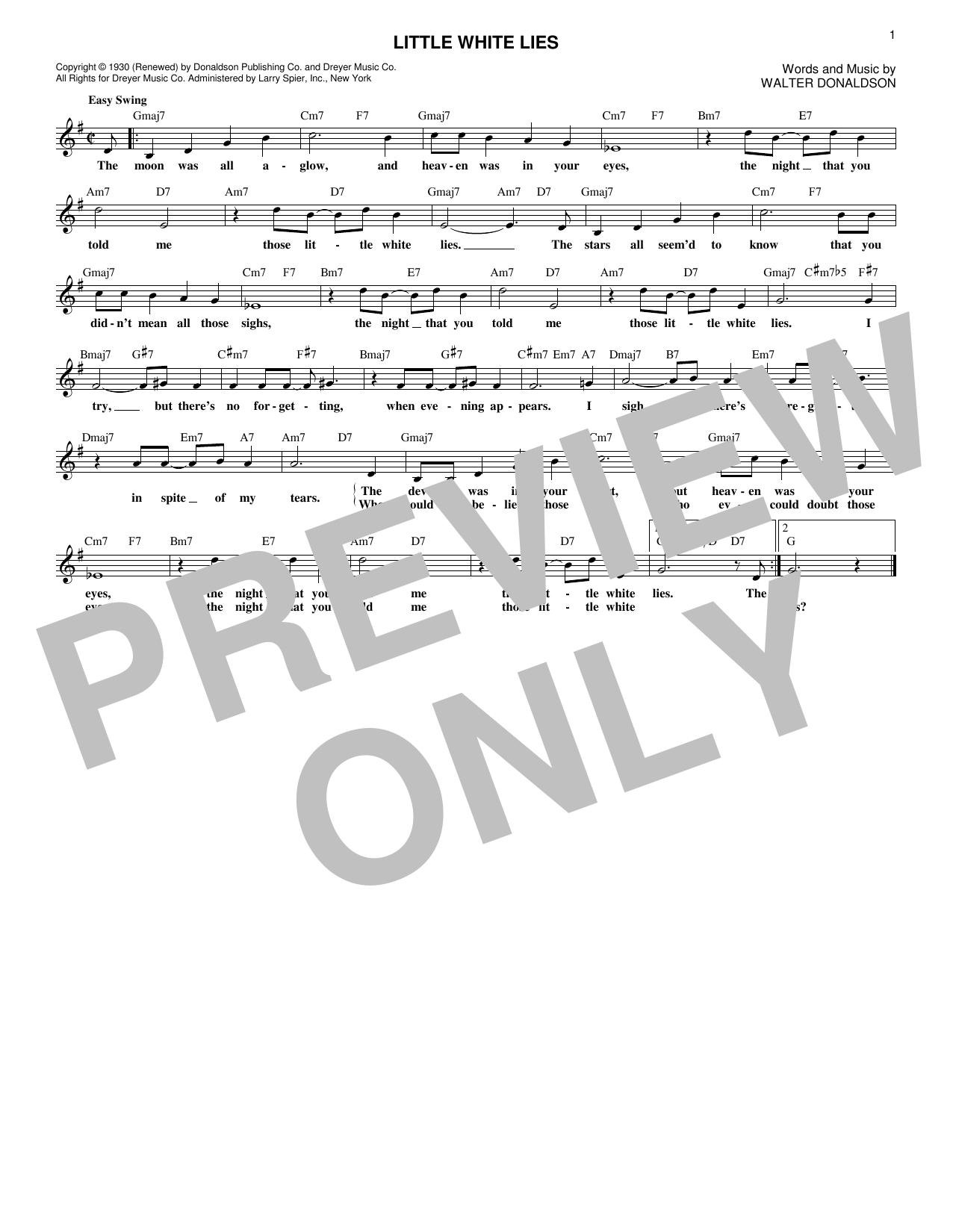 Julie London Little White Lies Sheet Music Notes & Chords for Lead Sheet / Fake Book - Download or Print PDF