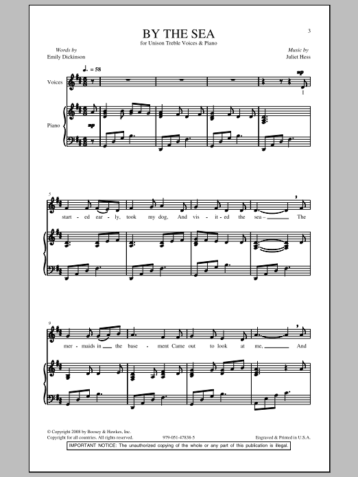 Juliet Hess By The Sea Sheet Music Notes & Chords for Unison Choral - Download or Print PDF