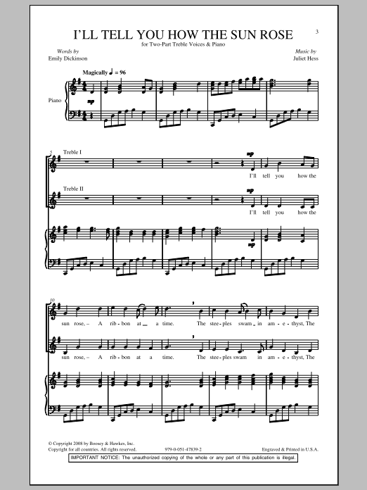 Juliet Hess I'll Tell You How The Sun Rose Sheet Music Notes & Chords for 2-Part Choir - Download or Print PDF