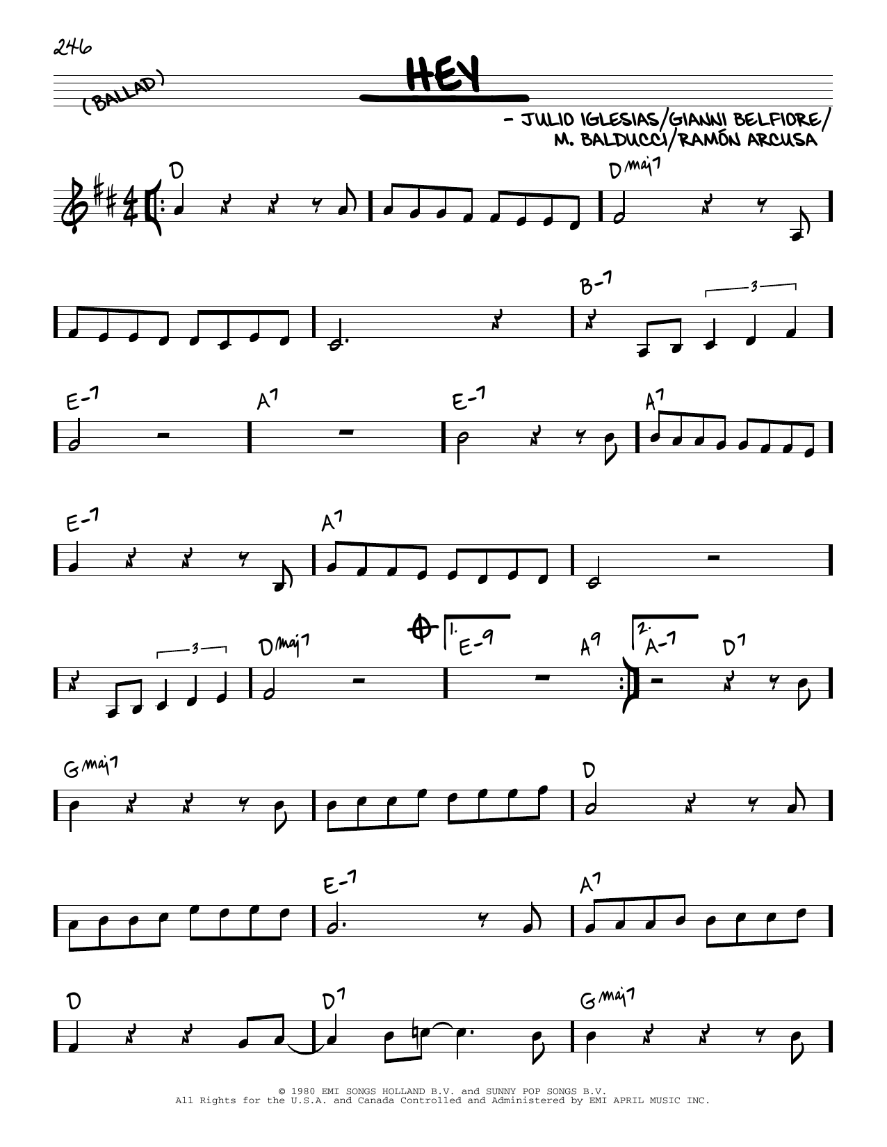 Julio Iglesias Hey Sheet Music Notes & Chords for Real Book – Melody & Chords - Download or Print PDF