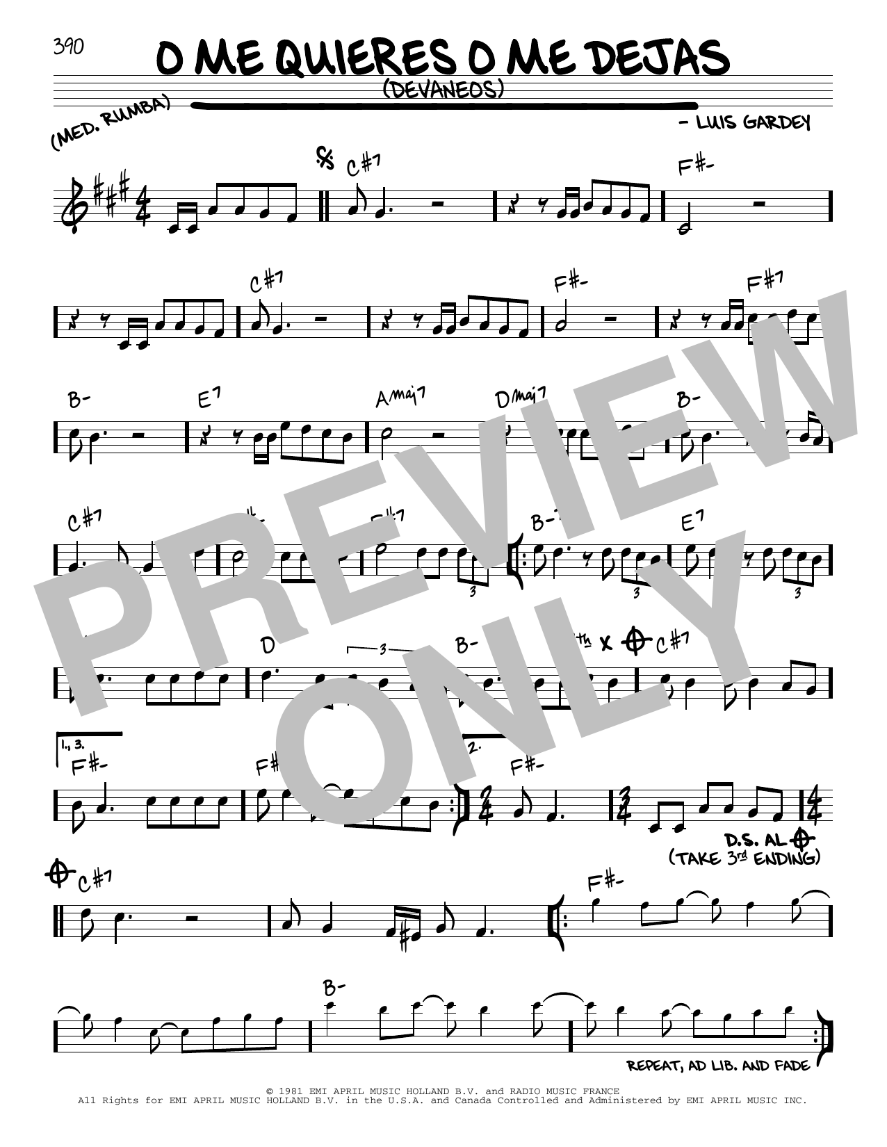 Julio Iglesias O Me Quieres O Me Dejas (Devaneos) Sheet Music Notes & Chords for Real Book – Melody & Chords - Download or Print PDF