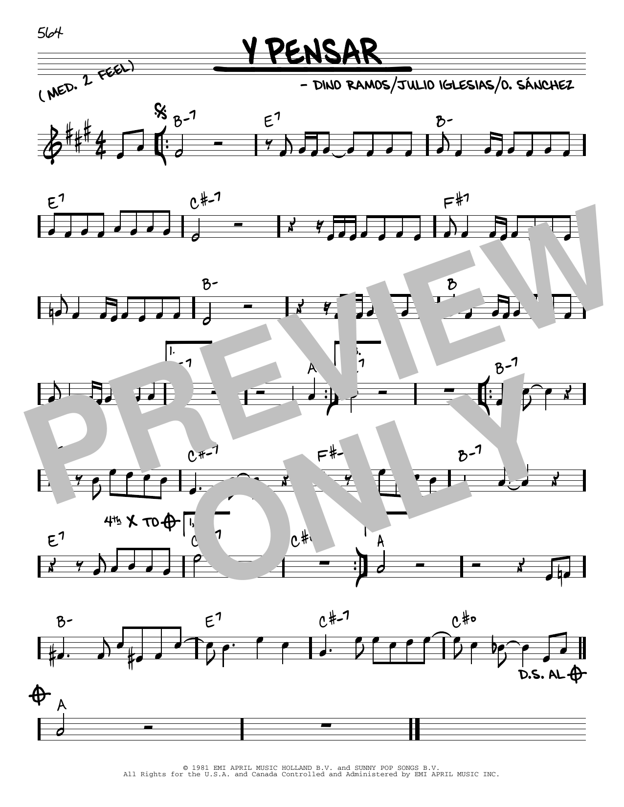 Julio Iglesias Y Pensar Sheet Music Notes & Chords for Real Book – Melody & Chords - Download or Print PDF