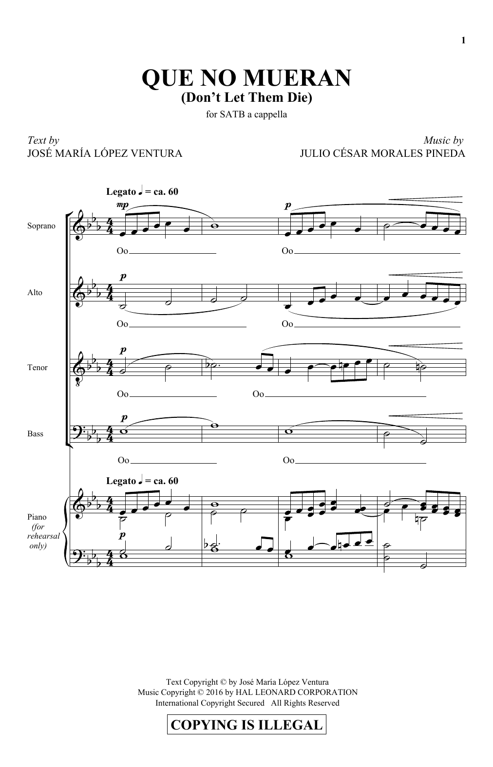 Julio Pineda Que No Mueran (Don't Let Them Die) Sheet Music Notes & Chords for SATB - Download or Print PDF