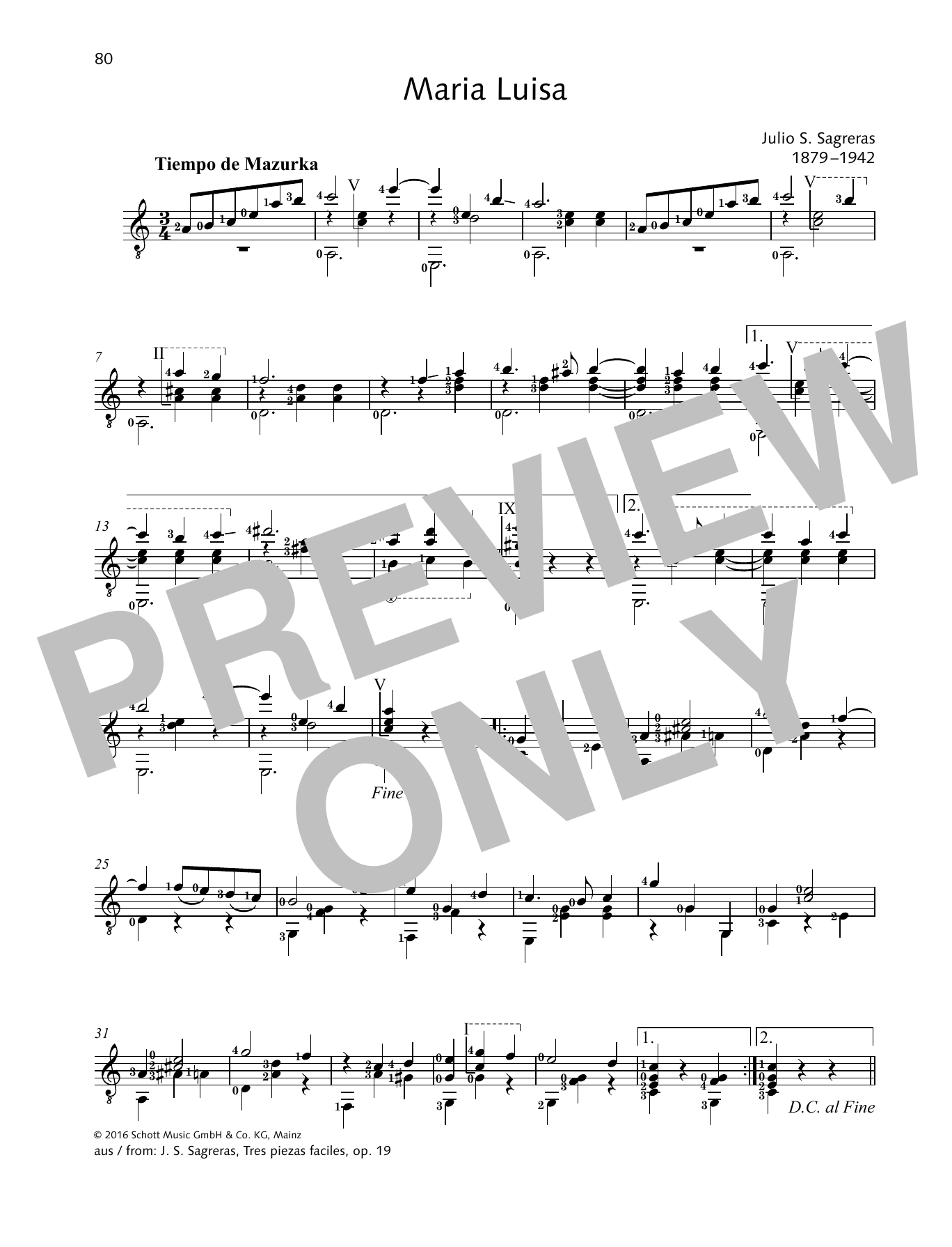 Julio Salvador Sagreras Maria Luisa Sheet Music Notes & Chords for Solo Guitar - Download or Print PDF
