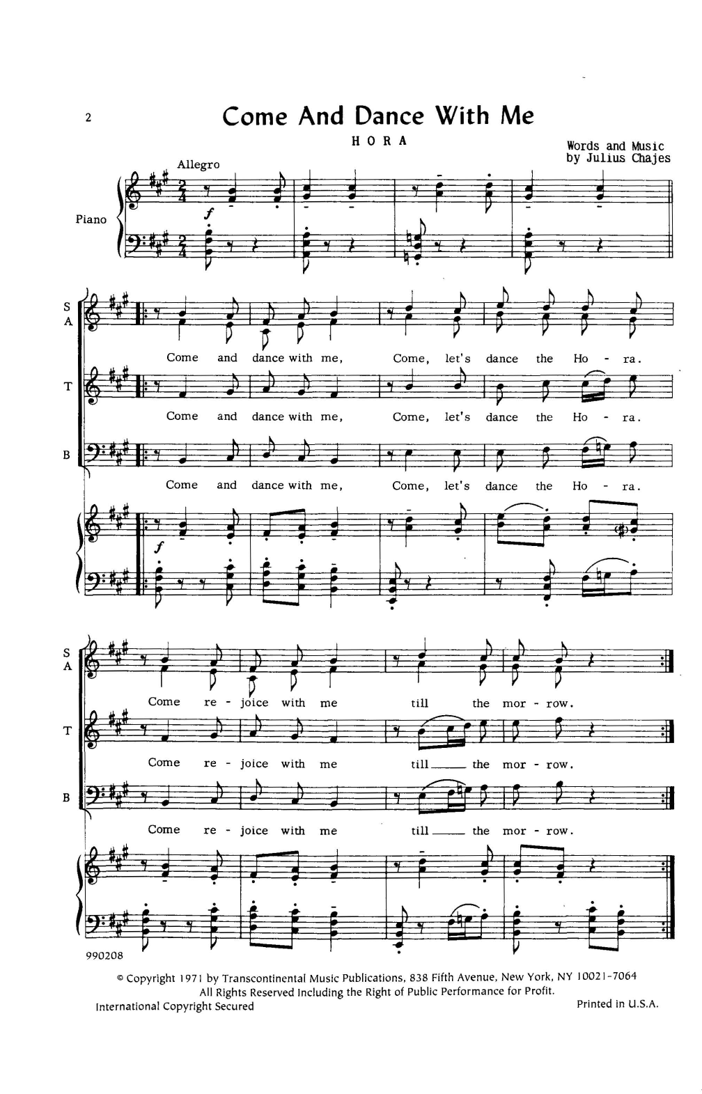 Julius Chajes Come And Dance With Me (Hora) Sheet Music Notes & Chords for SATB Choir - Download or Print PDF