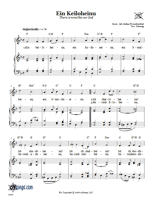 Julius Freudenthal Ein Keiloheinu (There Is None Like Our God) Sheet Music Notes & Chords for Piano, Vocal & Guitar (Right-Hand Melody) - Download or Print PDF
